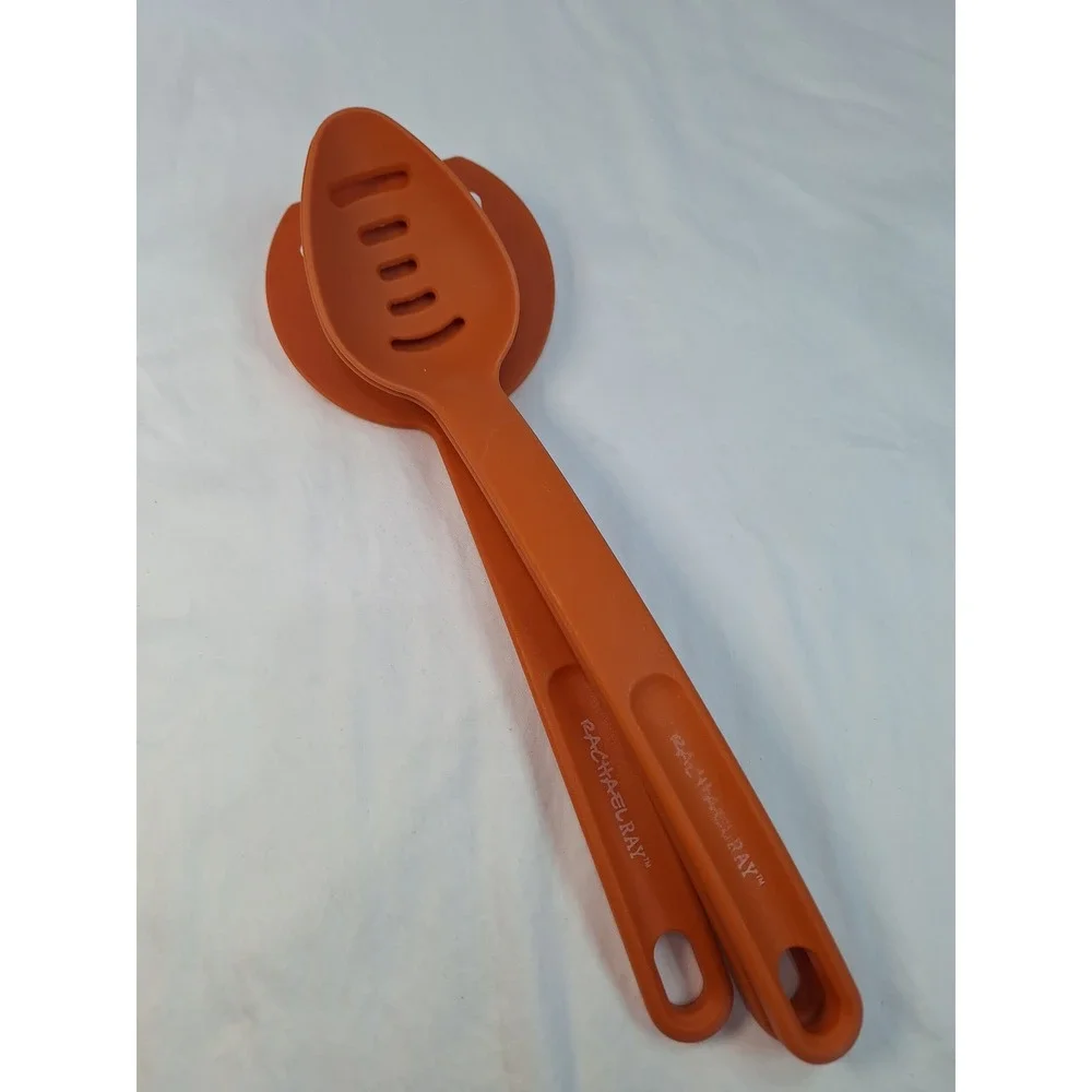Rachael Ray 3 Piece Nylon Kitchen Tool Set Orange Slotted Turner & Spoons
